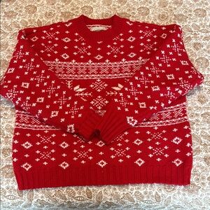 American Eagle Red and White Knit Sweater